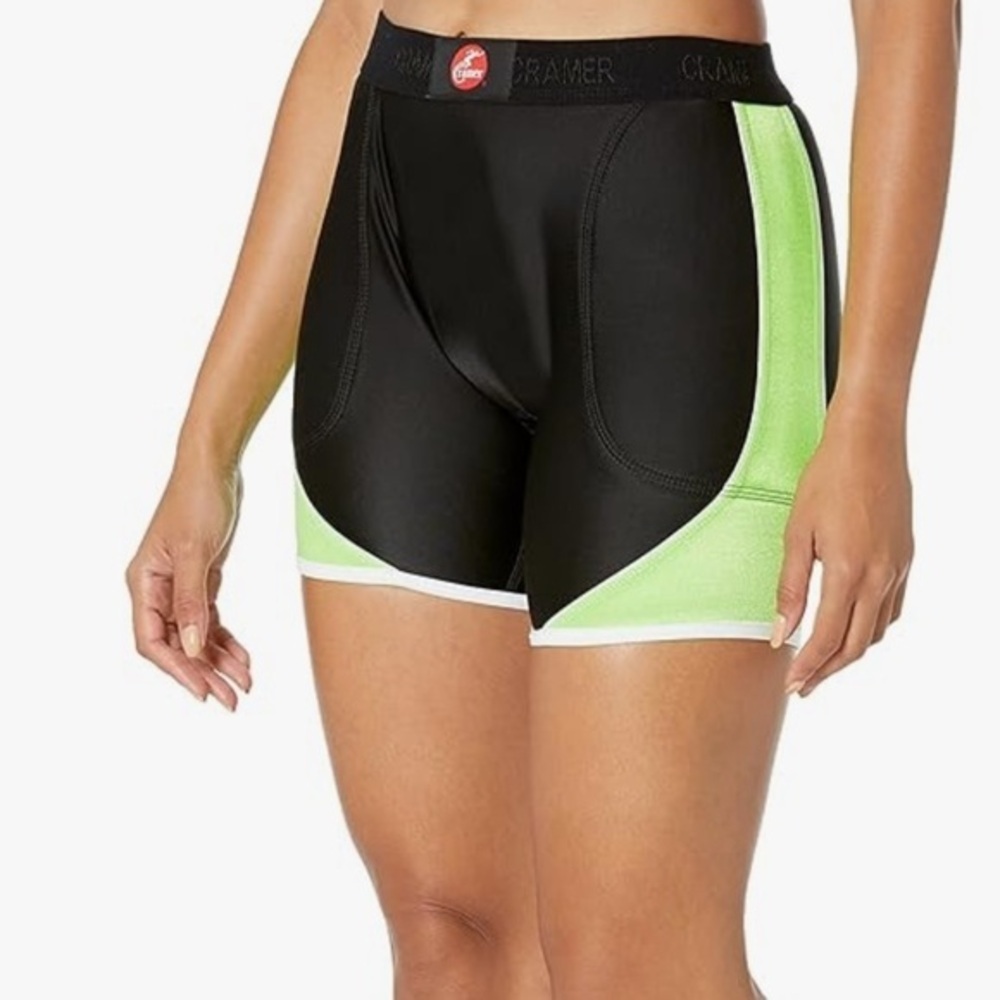 Cramer Black Neon Green M Crossover Sliding Shorts with Foam Padding NWT